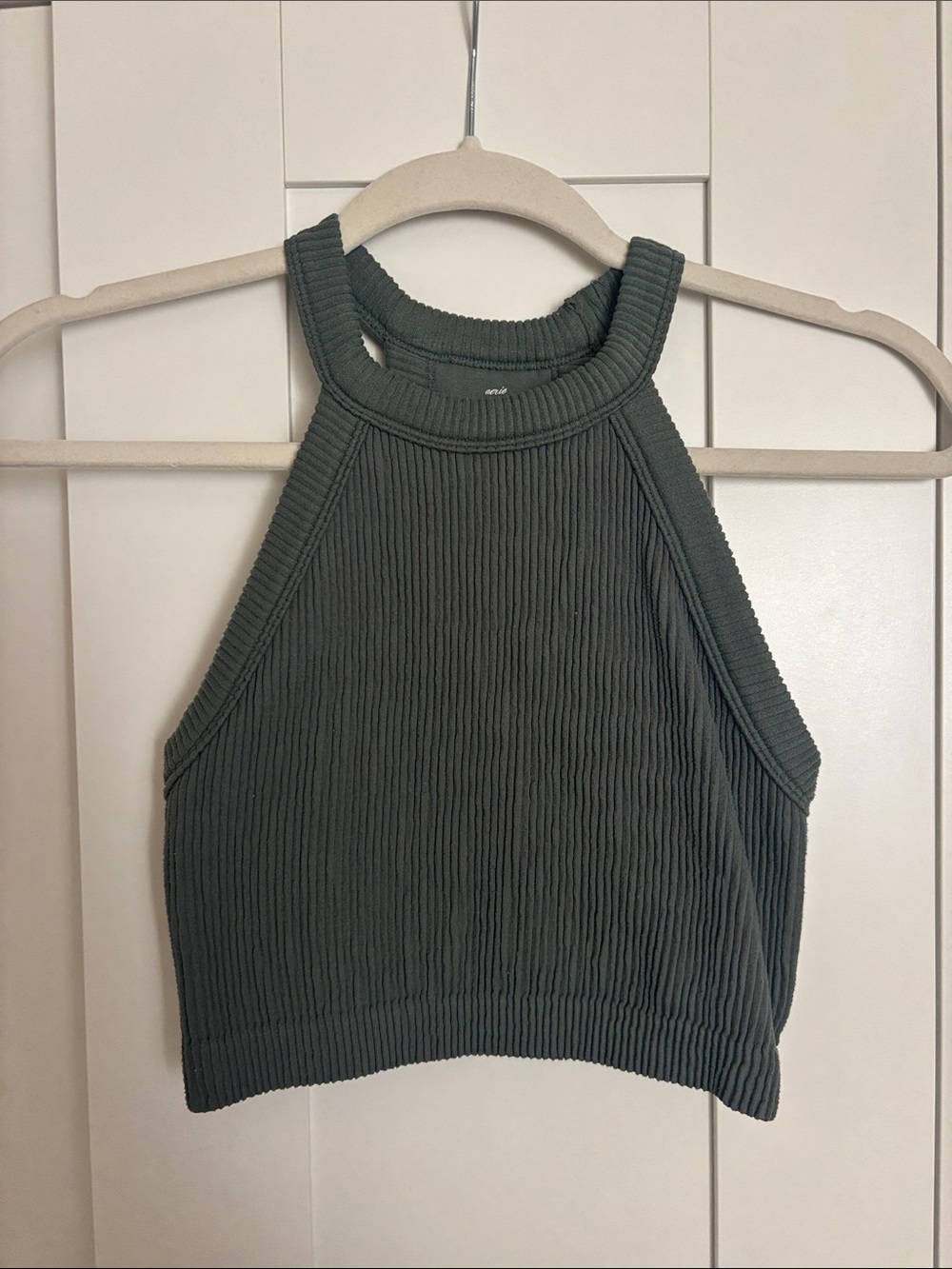 aerie Ribbed High-Neck Crop Tank Top - Olive
